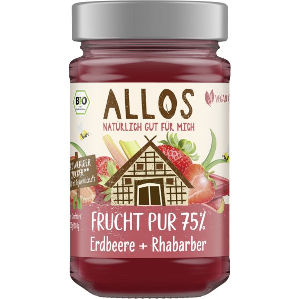 Allos Frucht Pur 75 % Erdbeer-Rhabarber, Bio, 250 g