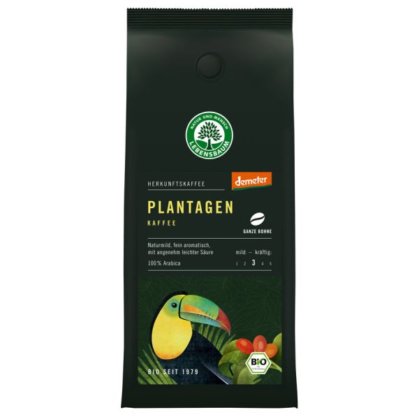 Lebensbaum Plantagen Kaffee ganze Bohne demeter, Bio, 250 g | MHD: 20.06.2022 | 10% reduziert