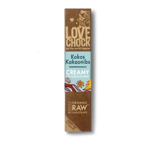 Lovechock Schokoladen Riegel Creamy Kokos Kakaonibs, Bio,...