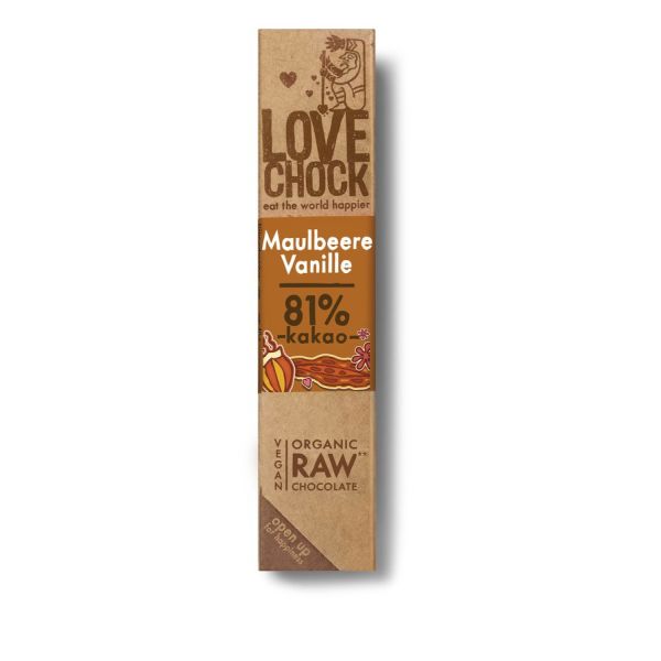 Lovechock Schokoladen Riegel Maulbeere Vanille, Bio, 40 g