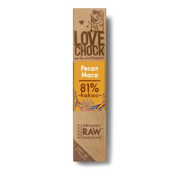 Lovechock Schokoladen Riegel Pecan Maca, Bio, 40 g