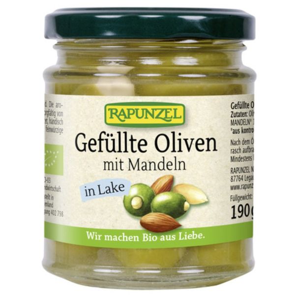 Rapunzel gefüllte Grüne Oliven mit Mandeln in Lake, Bio, 110 g