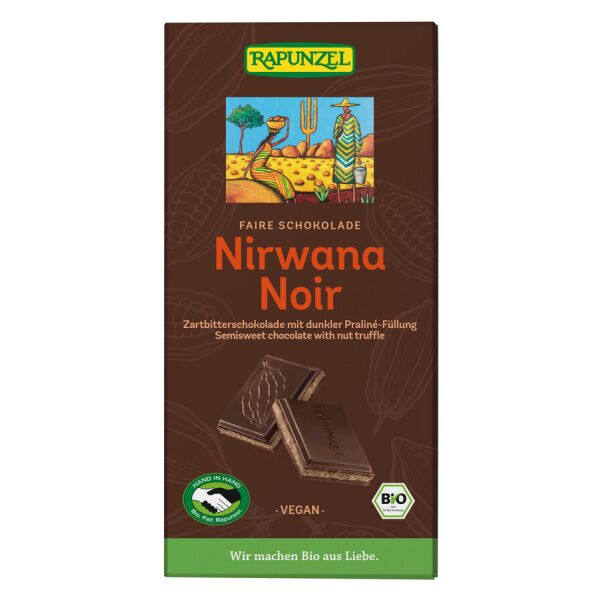 Rapunzel Nirwana Noir Zartbitterschokolade mit dunkler Praliné-Füllung, Bio, 100 g