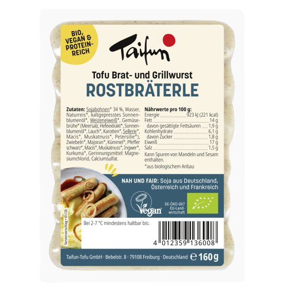 Taifun Tofu Brat- und Grillwurst Rostbräterle, Bio,...