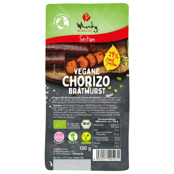 MHD: 27.02.24 | Wheaty Vegane Chorizo Bratwurst, Bio, 130 g