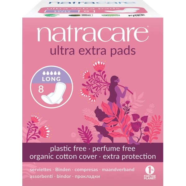 Natracare Ultra Extra Damenbinden Lang mit Bio-Baumwolle, 1 x 8 St.