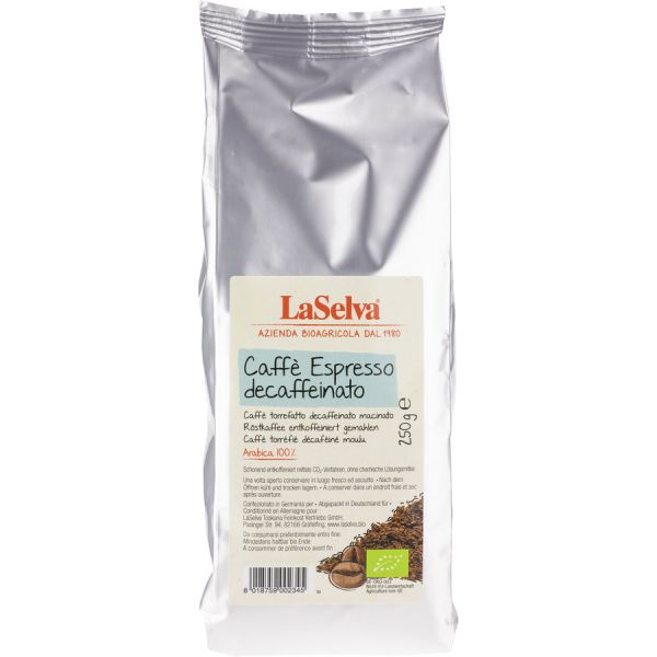 LaSelva Caffè Espresso Arabica 100 % Röstkaffee gemahlen & entkoffeiniert, Bio, 250 g