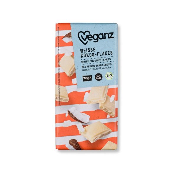 Veganz Schokolade Weiße Kokos-Flakes, Bio, 80 g