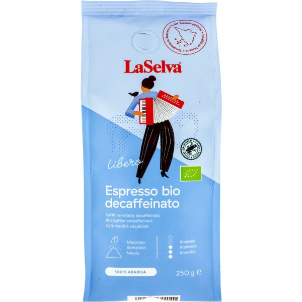LaSelva Espresso Libero Röstkaffee gemahlen entkoffeiniert, Bio, 250 g