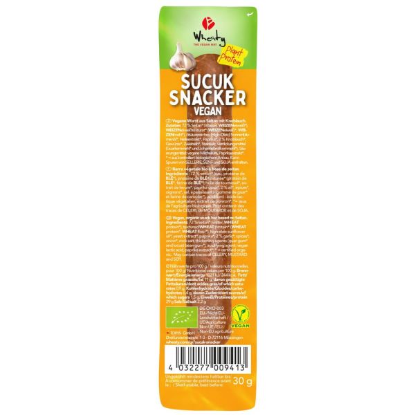 Wheaty Sucuk Snacker Vegan, Bio, 30 g