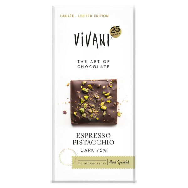 Vivani Espresso Pistacchio Dark 75 %, Bio, 80 g