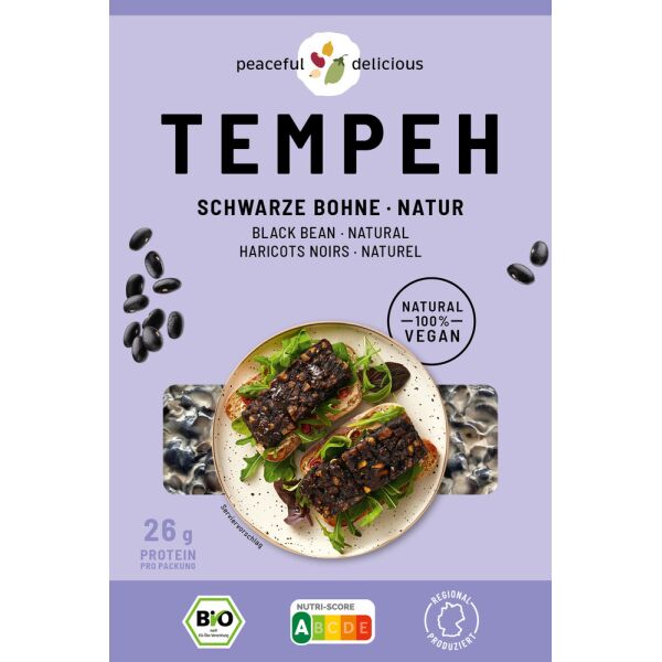 Peaceful Delicious Tempeh Schwarze Bohne Natur, Bio, 200 g