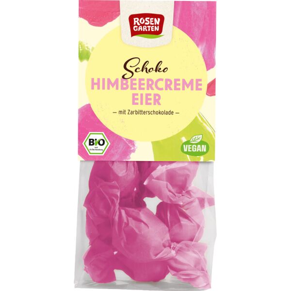 Rosengarten Schoko-Himbeercreme-Eier mit Zartbitterschokolade, Bio, 85 g